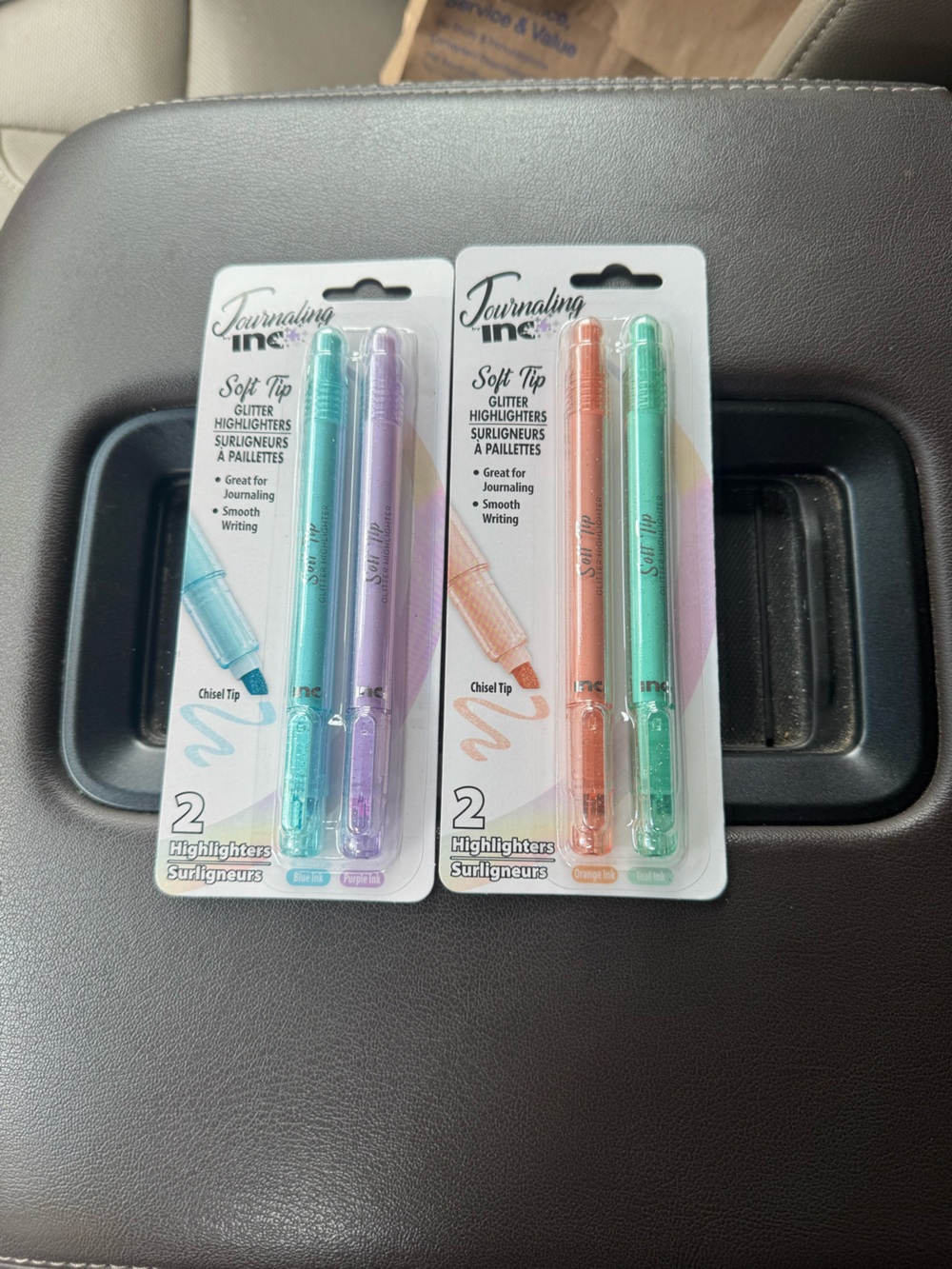 Journaling Inc Shimmery Glitter Highlighter Pen Set - Teal, Purple, Peach, Mint